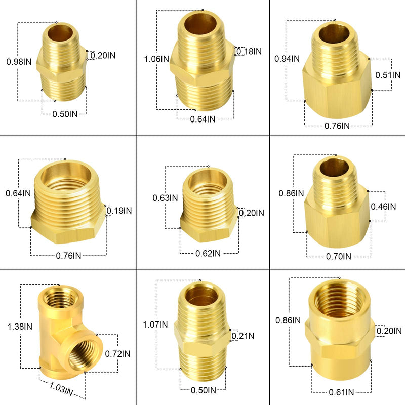 [Australia - AusPower] - GASHER 26PCS Brass Pipe Fitting Kit, Hex Bushing, Reducer Adapter, Hex Nipple, 90 Degree Barstock Street Elbow Brass Pipe Kit 