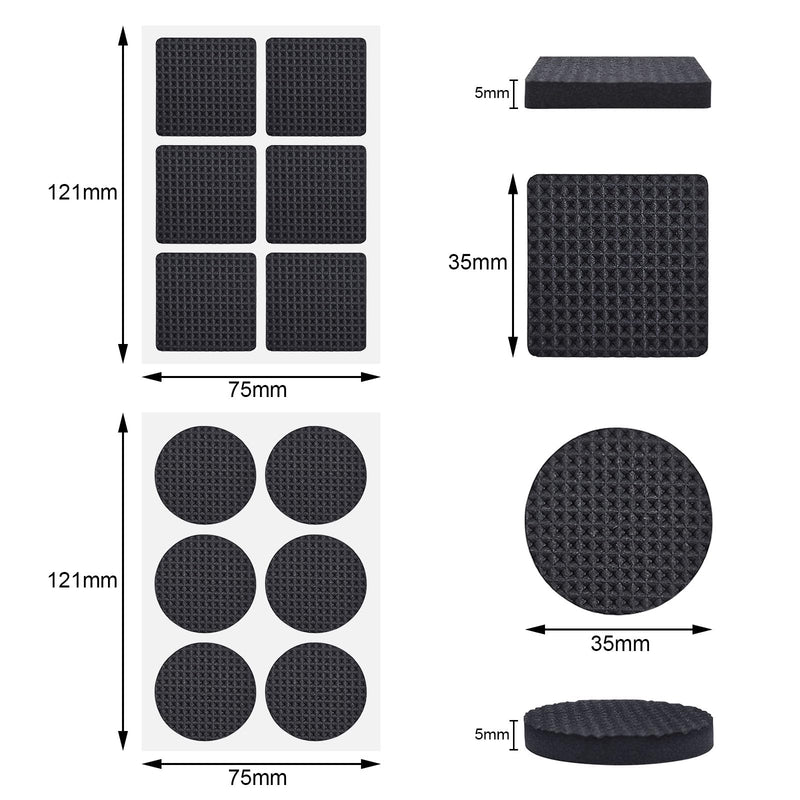 [Australia - AusPower] - BlingKingdom 60pcs Black Non Slip Furniture Pads, Rubber Pads for Furniture Feet, Self Adhesive Floor Protector Pads 30 Squares and 30 Rounds (35mm) 