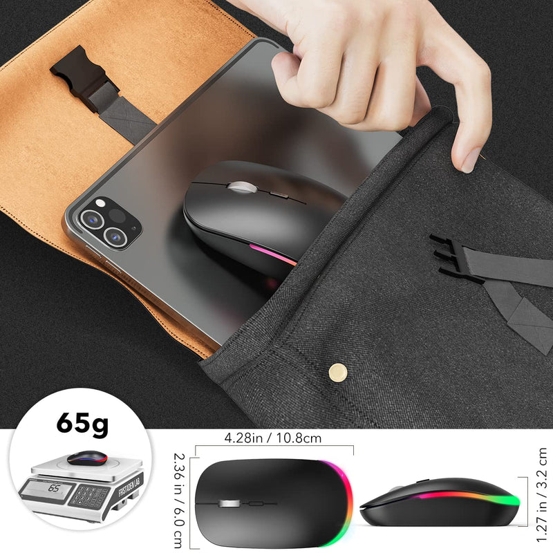 [Australia - AusPower] - RGB Wireless Mouse, Rechargeable Quiet Silm Computer Mouse with USB Receiver & Type C Adapter, Ergonomic Mouse for Laptop Desktop Computer Windows (Black) Black 