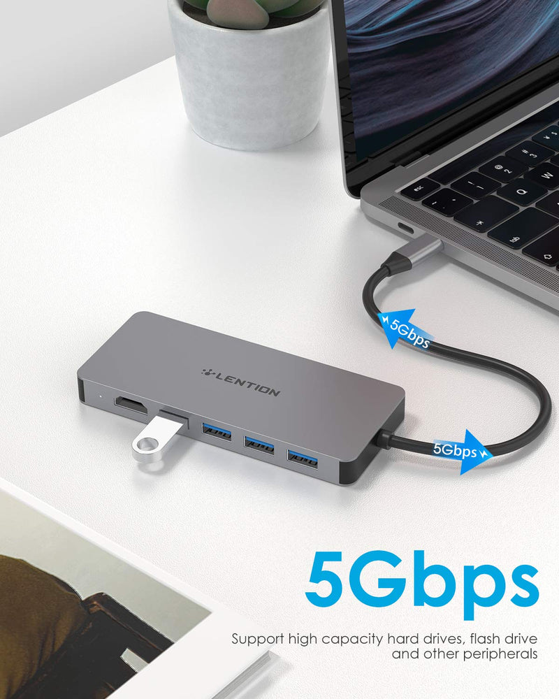 [Australia - AusPower] - LENTION USB C Dual HDMI Hub with 4X USB 3.0, 2X 4K HDMI and 100W Type C Charging Adapter, Compatible with Thunderbolt 3 Ports Devices (CB-C45, Space Gray) 