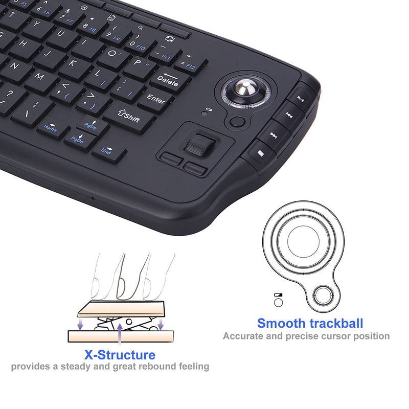 [Australia - AusPower] - Fonicer Multimedia 2.4Ghz Wireless Mini Keyboard with Trackball Mouse Scroll Wheel for PCMacAndroid Tv Box, Remote Controller,X Structure, Black 