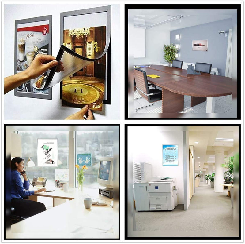 [Australia - AusPower] - PUJIANG 8x11.5 Magnetic Sign Holder, Double Sided Window Self-Adhesive Frames, Durable PVC and Strong Magnetic Display Frame for Office Wall/Door/Window/Refrigerator Display (Black, 6Pack) Black 6 Packs A4 
