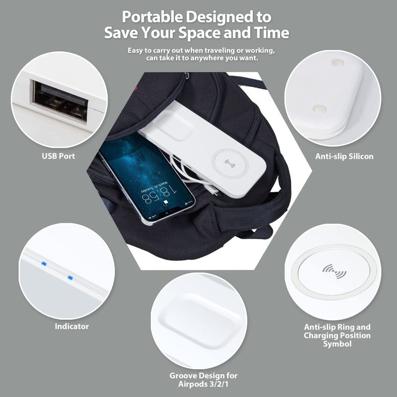 [Australia - AusPower] - Wireless Charger, 3 in 1 Wireless Charging Station with 18W Adapter, Qi-Certified 10W Max Fast Wireless Charging Pad/Dock for iPhone 13/12/11/X/8 Series, Samsung Galaxy, Airpods 3/Airpods Pro-White White 