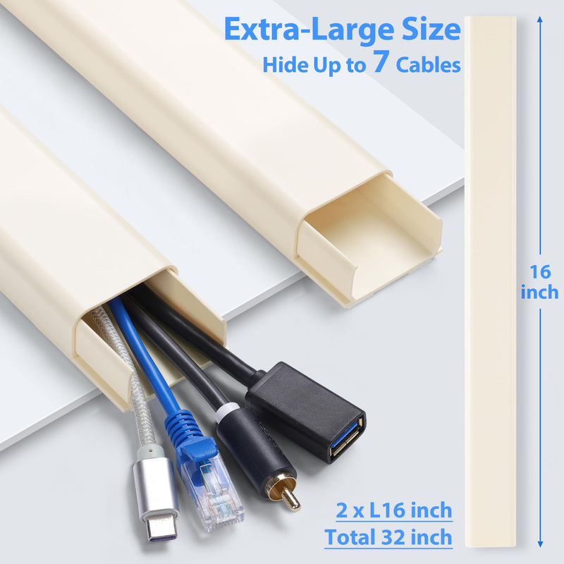 [Australia - AusPower] - Wire Cover for Wall Mount TV, 32in Wall Cord Cover, X-Large TV Cable Hider Hide Cords Wall Mounted TV, Cord Hider Wall, Wall Cable Cover Cable Raceway Beige 2xL16in W1.54in x H0.75in 