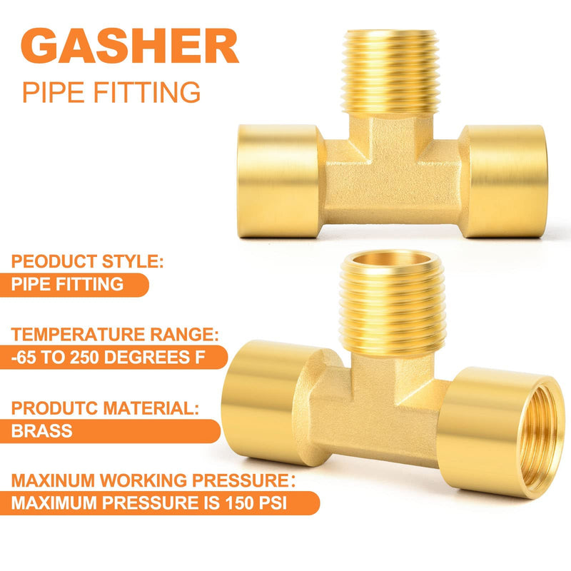 [Australia - AusPower] - GASHER 2PCS Metals Brass Pipe Fitting Barstock Male Branch Tee T Adapter 1/4" NPT Female x 1/4" NPT Female x 1/4" NPT Male 2 