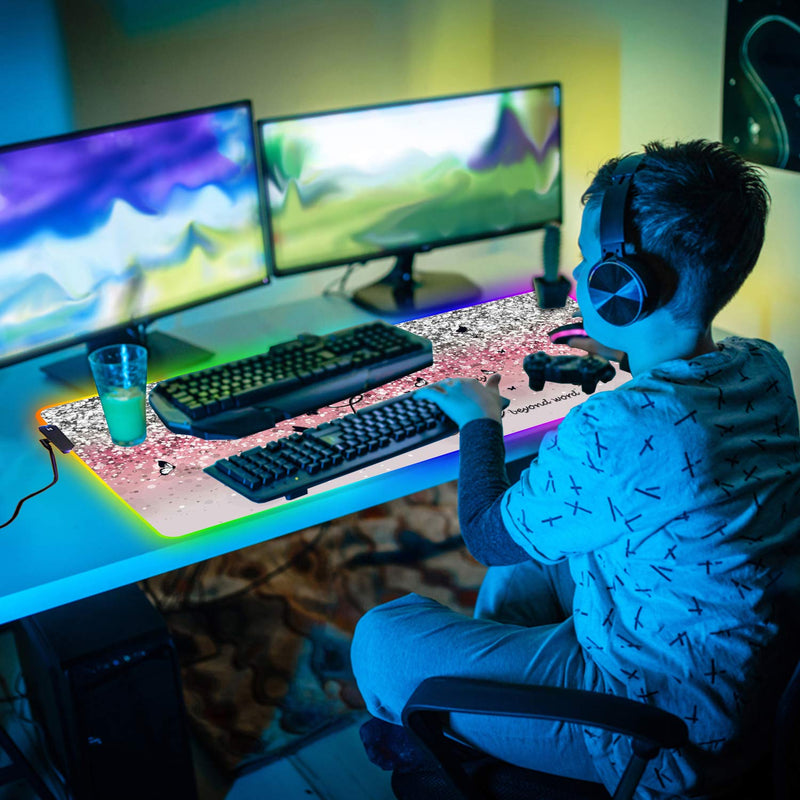 [Australia - AusPower] - CICPLKSE Customized RGB Gaming Mouse Pad and Coffee Coaster,Large Glowing Led Anti-Slip Rubber Base Computer Keyboard Desk Mouse Mat 31.4x11.8 Inch,Pink Glittering Live Laugh Love Pink Glittering Live Laugh Love 