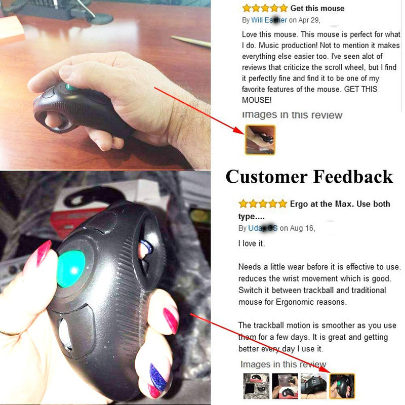 [Australia - AusPower] - EIGIIS 2.4G Ergonomic Trackball Handheld Finger USB Mouse Wireless Optical Travel DPI Mice for PC Laptop Mac Left and Right Handed Black Wireless Green TrackBall 