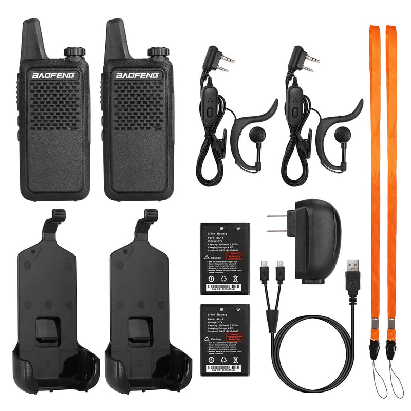 [Australia - AusPower] - BAOFENG GT-22 FRS Two Way Radio License Free, 1500mAh Battery, Handsfree Rechargeable Portable Walkie Talkie, 16 CH VOX, Micro USB Charging with Earpiece, 2PCS 