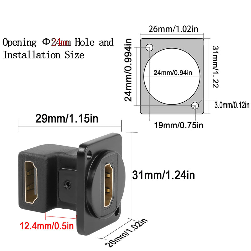 [Australia - AusPower] - QIANRENON HDMI Panel Mount Adapter Female to Female Right Angle Connector Converter 90 Degree and 270 Degree for Wall-Mounted TV Projector Glod Plated Support 3D&4K 