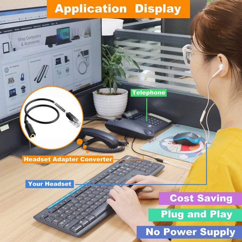 [Australia - AusPower] - VoiceJoy 3.5mm Smartphone Headset to RJ9 Adapter Cable - 3.5mm Stereo Headphone Converter,ONLY for Yealink IP Phones T28P,T32G,T41P,T38G,T42G,T46G,T48G etc 