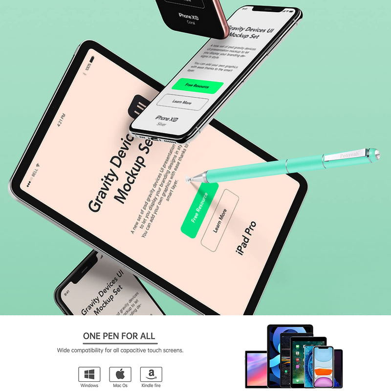 [Australia - AusPower] - Penyeah Diamond Stylus Pen for iPad, Multiple Tips Disc/Mesh Fiber Touch Screen Pen, Office/School Supplies, Universal for Apple/Android Phones,Tablets, Microsoft Surface Laptop - Blueish Green 