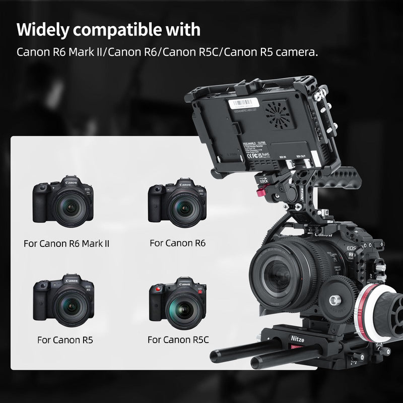 [Australia - AusPower] - Nitze R6 II Cage for Canon R6 Mark II/ R5C/ R5/ R6 Camera with Built-in Cold Shoes, NATO Rail and Arca Quick Release Plate - T-C04A T-C04A Camera Cage 