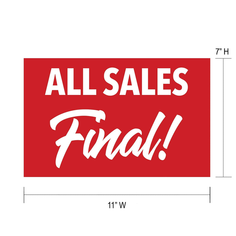 [Australia - AusPower] - NAHANCO CD711ASF1 Retail Sign Card for Displays, “All Sales Final”, 7”H x 11”W, Red with White Print on Card Stock – 1/CTN. 