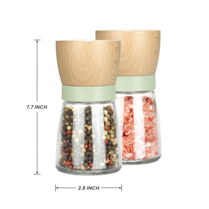 [Australia - AusPower] - Salt and Pepper Grinder Set Wood Adjustable Coarseness Refillable Pepper Grinder Mill Wood Farmhouse Salt and Pepper Shaker for Kitchen,Green Salt Grinder Kitchen Gift Green 