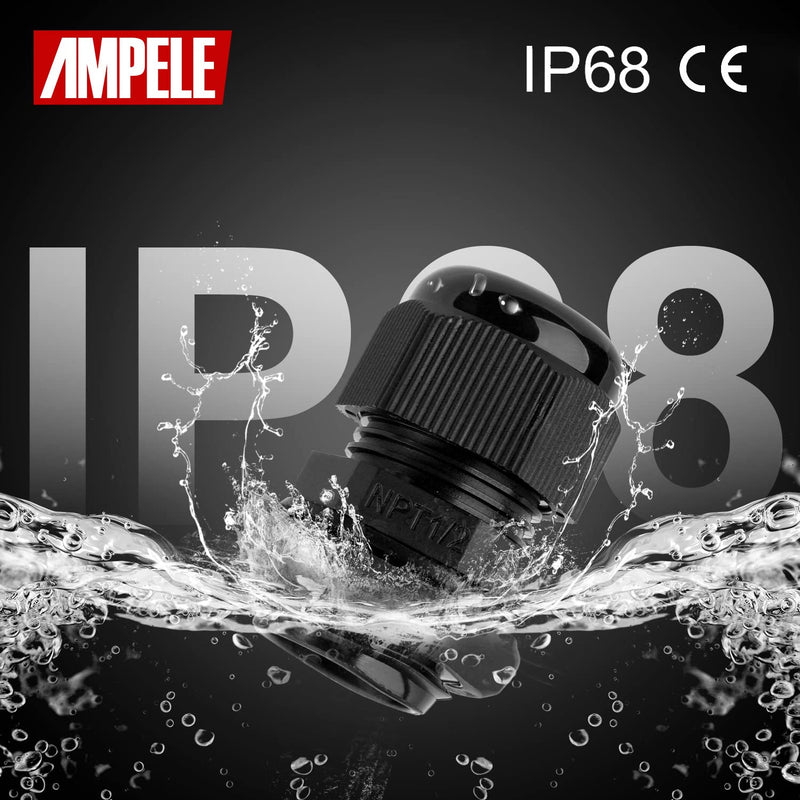 [Australia - AusPower] - AMPELE 20 Pack 1/2'' NPT Cable Gland Waterproof Adjustable 6-12mm/0.24-0.47inch Nylon Cable Glands Joints with Gaskets (1/2", 20 Pack) 1/2'' (20-Pack) 