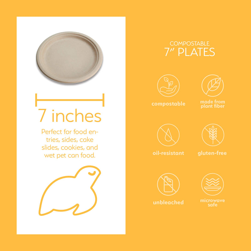 [Australia - AusPower] - 100% Compostable Disposable Paper Plates Bulk [7" 50 Pack], Bamboo Plates, Eco Friendly, Biodegradable, Sturdy Small Dessert Party Plates, Heavy-Duty, Unbleached by Earth's Natural Alternative 50 Count 