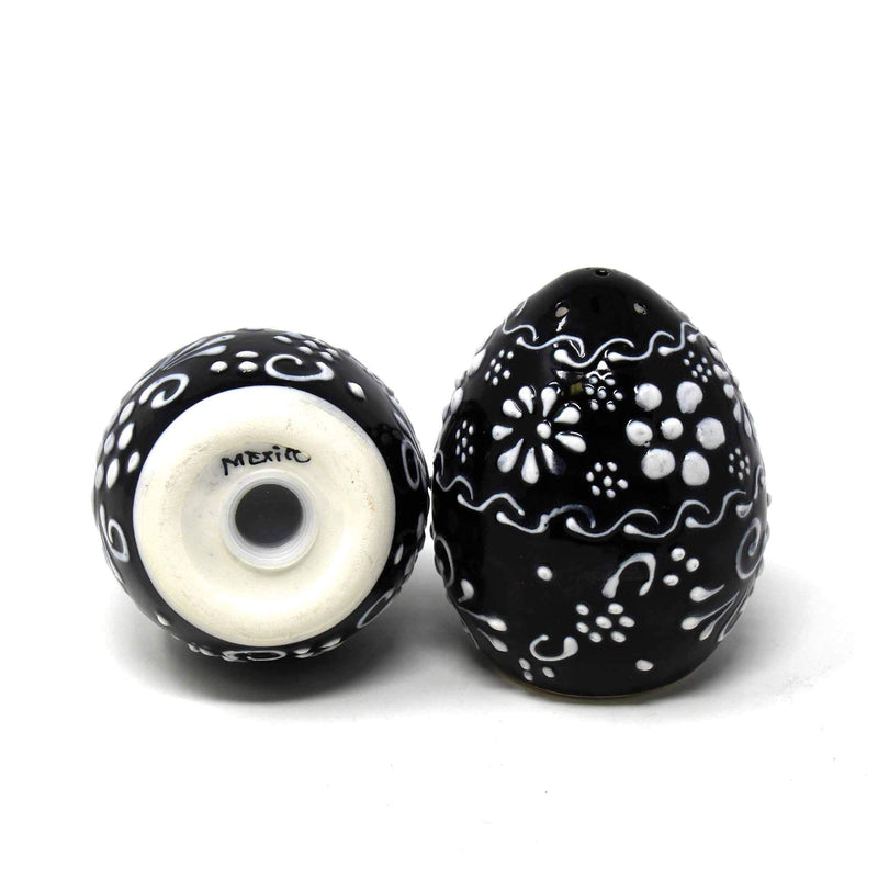 [Australia - AusPower] - Global Crafts Encantada Handmade Hand-Painted Authentic Mexican Pottery, Salt and Pepper Shaker Set, Ink Collection, Black and White, (MC085I-K2) 