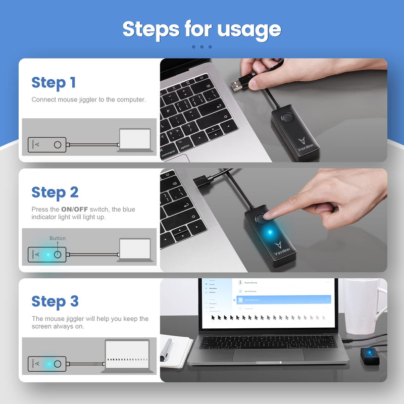 [Australia - AusPower] - VAYDEER Undetectable Mouse Jiggler Mouse Mover USB Port for Computer,Driver-Free with ON/Off Switch,Simulate Mouse Movement to Prevent The Computer from Entering Sleep Mode,Plug-and-Play 9.84 inch cable 1-track 