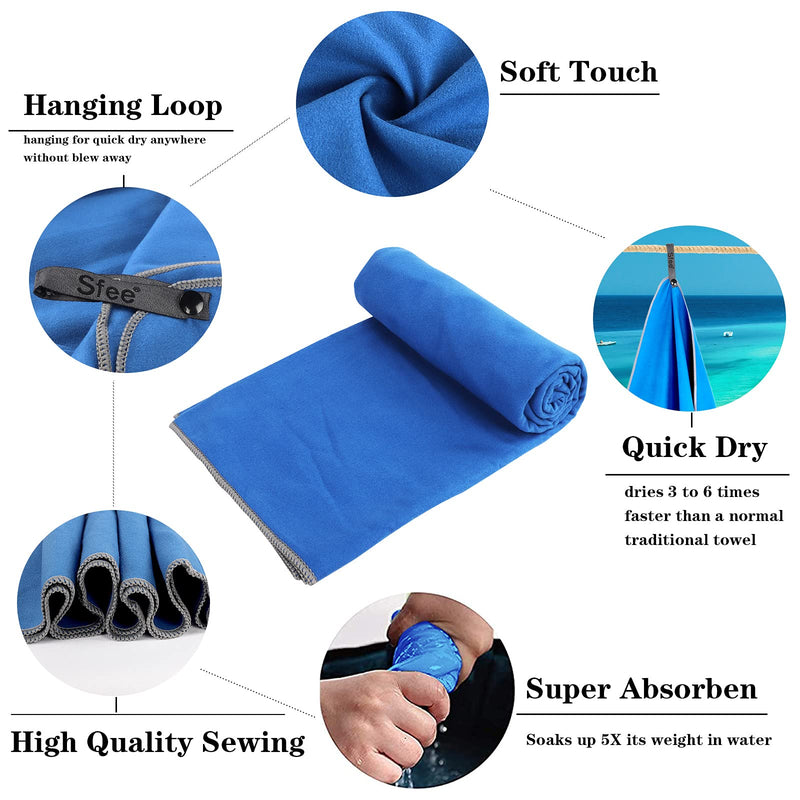 [Australia - AusPower] - Sfee 2 Pack Camping Towel, Quick Dry Towel Super Absorbent Travel Microfiber Towels, Fast Drying Compact Soft Lightweight Sports Towel Set for Beach, Hiking, Travel, Gym, Backpacking, Pool +Carabiner Dark Blue S 32" x 16"+ 32" x 16" 