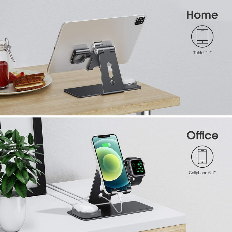 [Australia - AusPower] - OMOTON Adjustable Apple Watch Stand, Triunity Charging Dock For iWatch, AirPod and iPhone 13/12 Pro Max/Pro/Mini/11/XR/XS/6/7/8 Plus, Original Apple Watch Magnetic Charging Cable Required, Black 