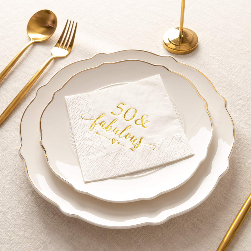 [Australia - AusPower] - Crisky 50 and Fabulous Cocktail Napkins Gold for Women 50th Birthday Decorations, 50th Birthday Bevergae Dessert Table Supplies, 50Pcs, 3-Ply 