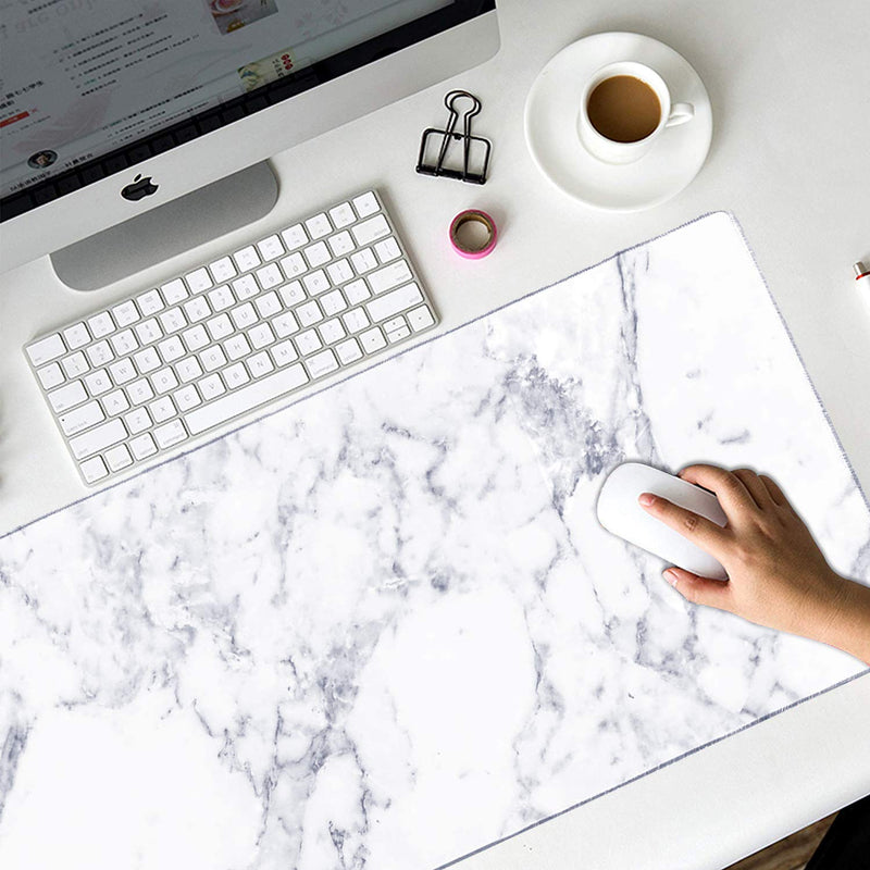 [Australia - AusPower] - HAOCOO Desk Pad, Office Desk Mat 31.5" ×15.7" Large Gaming Mouse Pad Durable Extended Computer Mouse Pad Water-Resistant Thick Writing Pads with Non-Slip Rubber Base for Office,White Marble 31.5" × 15.7" A White Marble 