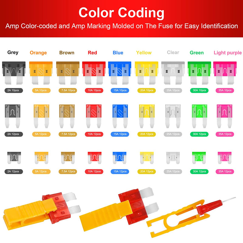 [Australia - AusPower] - Fuse Assortment Kit,306pcs Car Boat Truck SUV Auto Automotive Assorted Replacement Blade Fuses Standard & Mini & Low Profile Mini-2A 5A 7.5A 10A 15A 20A 25A 30A 35A with Fuse Puller Circuit Tester 