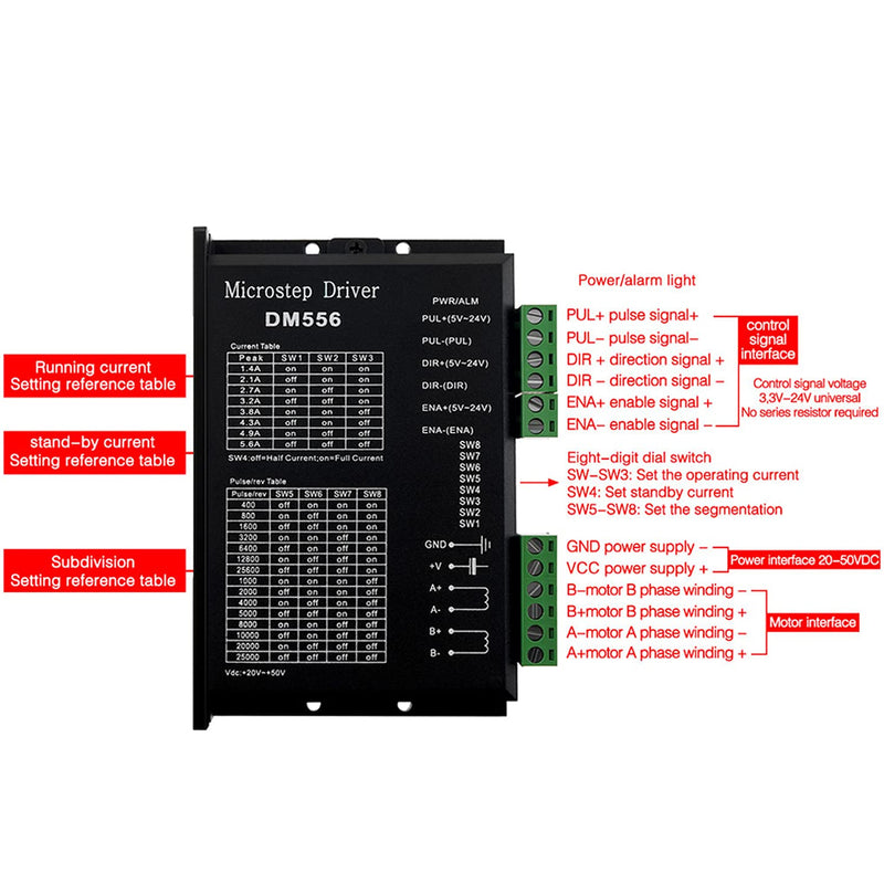 [Australia - AusPower] - Jusnboir 3D Printer Accessories DM556 STEPPERONLINE Stepper Motor Driver 5.6A 5V - 24V 42 57 Stepper Motor Universal Motor Driver is Suitable For 3D Printers, Engraving Machines, Etc 