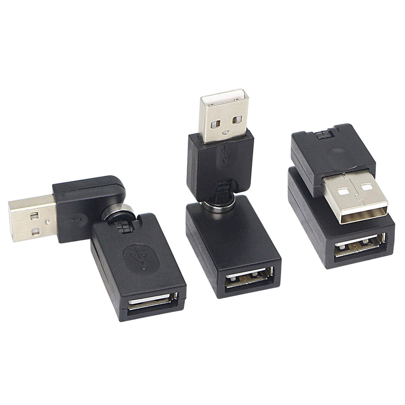 [Australia - AusPower] - GELRHONR Swivel USB Adapter, Rotatable USB 2.0 Type A Male to Type A Female Extension Connector 360 Degree Rotation Adjustable Right Angle Extension Adapter Converter(Black- 2 Pack) 