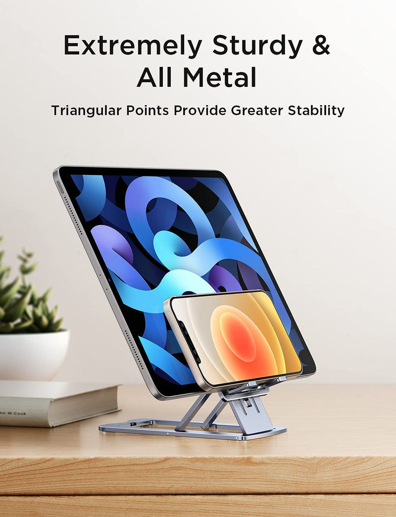 [Australia - AusPower] - Foldable Cell Phone Stand, [Sturdy Aluminum Metal] LISEN Adjustable Cell Phone Holder [Ultra Thin] Portable Stand for Desk Compatible with All Smartphones, Tablets 