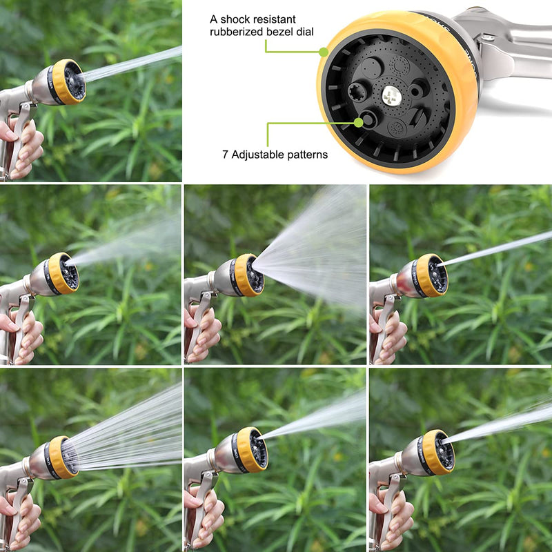 [Australia - AusPower] - FANHAO Garden Hose Nozzle Heavy Duty, 100% Metal Spray Nozzle High Pressure Water Hose Nozzle with 7 Patterns for Watering Garden, Washing Cars and Showering Pets Silver 