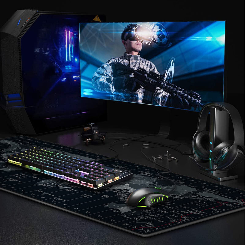 [Australia - AusPower] - JIALONG New Upgraded Version Large Mouse Pad Desk Mat Comfortable Mousepad with Personalized Design Extended Size 35.4 X 15.7X 0.12 inches for Laptop, Computer and PC - Black World Map Typ 1 
