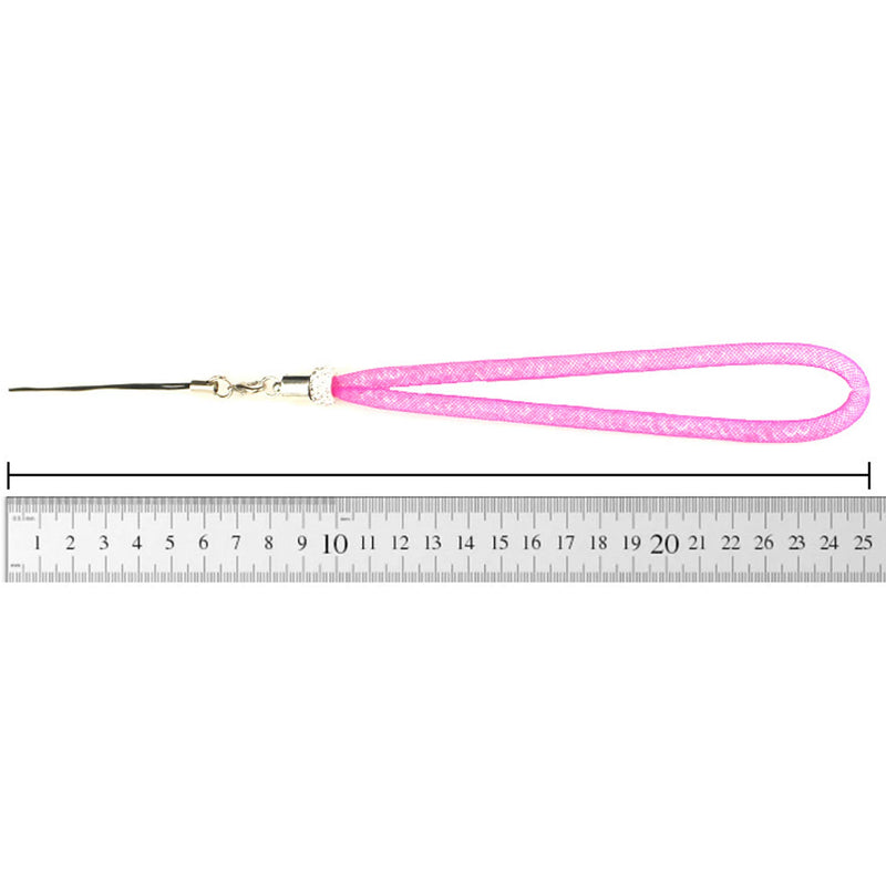 [Australia - AusPower] - Lanyard with Pompom and Fishnet Tube Filled with Sparkly Rhinestones,Bling Wrist Strap for Phone,Camera,ID Badge and USB Key,Short-Green Green Short 