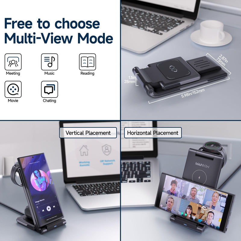 [Australia - AusPower] - Wireless Charging Station for Samsung,MANKIW Foldable 3 in 1 Fast Charger Station for Galaxy S23 S22 S20 Ultra Z Flip Fold 5/4/3Galaxy Watch 5/4/3Buds 