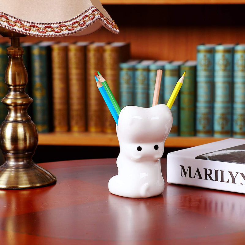 [Australia - AusPower] - ComSaf Cute Hippo Shaped Pen Pencil Holder, White Ceramic Succulent Planter Pots for Home Office Decoration Desk Organization, Set of 1 
