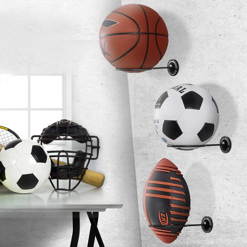 [Australia - AusPower] - CLISPEED Wall-Mounted Ball Holders Display Racks for Basketball Soccer Football Volleyball Exercise Ball (Black,2PCS) 