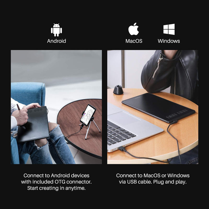 [Australia - AusPower] - Huion Inspiroy H640P Drawing Tablet Android Support with Artist Glove Battery-Free Stylus 