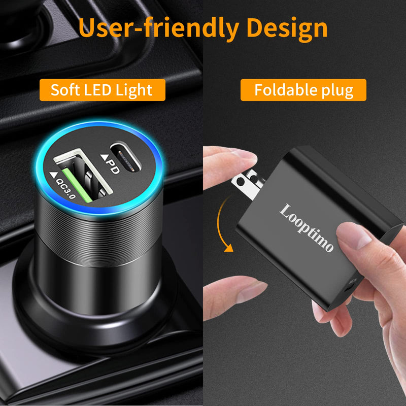[Australia - AusPower] - Looptimo Super Fast USB C Charger Kit Compatible for Samsung Galaxy S22 Ultra/Plus/S22/S21 FE/S20/Z Fold 3, Google Pixel 6/6 Pro, 27W PD[PPS] Car Charger+30W Wall Charger+2 Pack Type C Cable 3.3ft 
