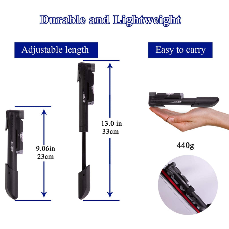 [Australia - AusPower] - GIYO Mini Bike Pump, Portable Compact Bicycle Pump with Pressure Gauge, Tire Repair Kit, Perfect for Presta & Schrader Frame Mount for Road, Mountain & BMX Cycling, Ball Pump with Needle 120 PSI 