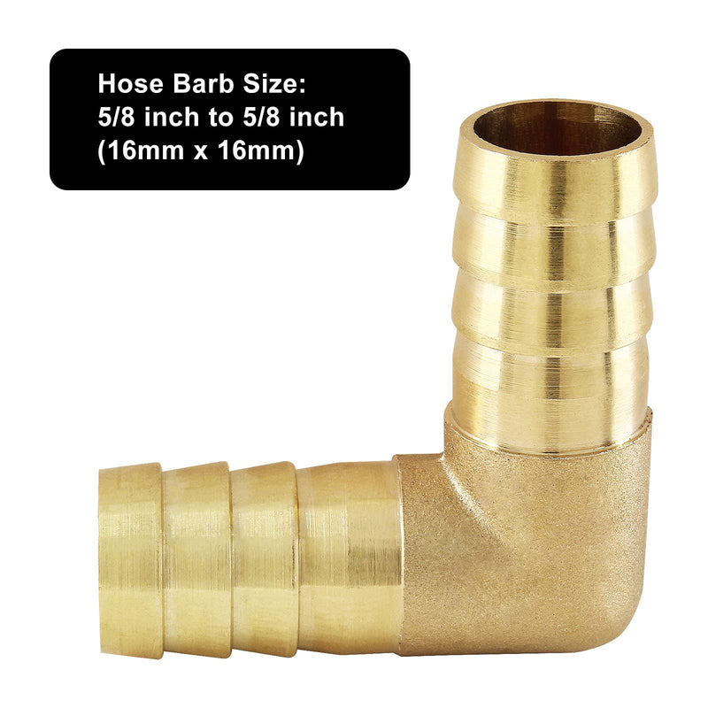 [Australia - AusPower] - Zorfeter 2 Pack Brass Hose Barb Fitting 5/8" 16mm Hose ID/Hose Barb 90 Degree L Right Angle Elbow Barbed Brass Fitting 5/8 inch to 5/8 inch 