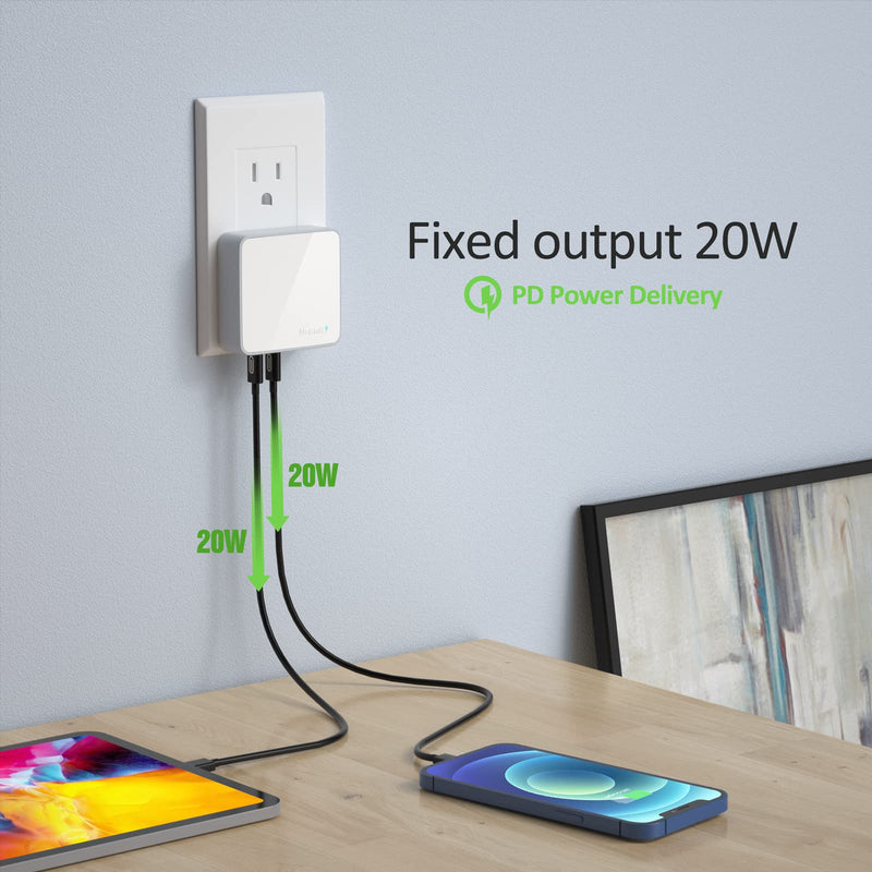 [Australia - AusPower] - Nekmit USB C Charger, 52W 4-Port Thin Flat Fast Wall Charger Type-C Charging Station with Two 20W PD 3.0 and 2 USB Ports for iPhone 13/13 Pro/13 Pro Max, iPad Pro, AirPods, Galaxy, Android and More Offwhite 