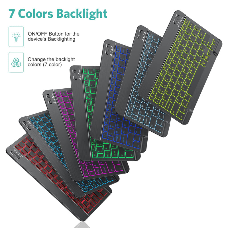 [Australia - AusPower] - TECURS Bluetooth Keyboard and Mouse Combo for iPad, 7-Color Backlit Rechargeable Wireless Keyboard & Mouse Compatible with iPad 9th/8th Gen, iPad Pro/Air/Mini and ipadOS 13 and Above, Black 