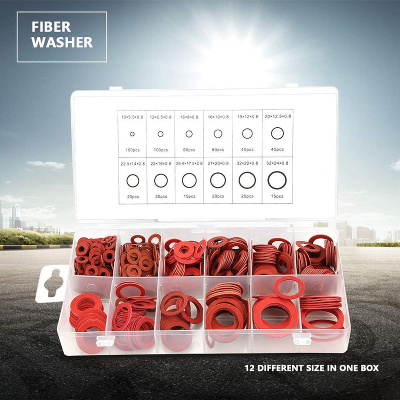 [Australia - AusPower] - 600Pcs 12 Sizes Washers Red Steel Paper Fiber Flat Washers Kit Insulation Washer Assorted Set with Box(600pcs) 