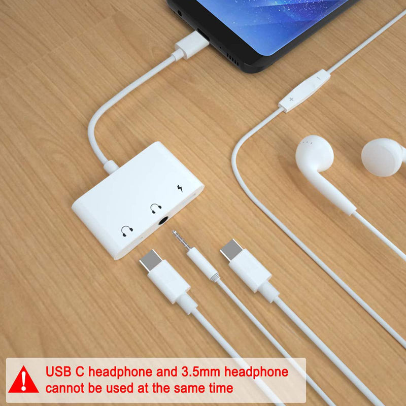 [Australia - AusPower] - USB C to 3.5mm Headphone Audio Adapter,3 in 1 USB C Headphone Splitter Compatible with Samsung Galaxy S22 S21 S20 S10 S9 Plus/Ultra, Note 10, iPad Pro, MacBook, Pixel (White) 