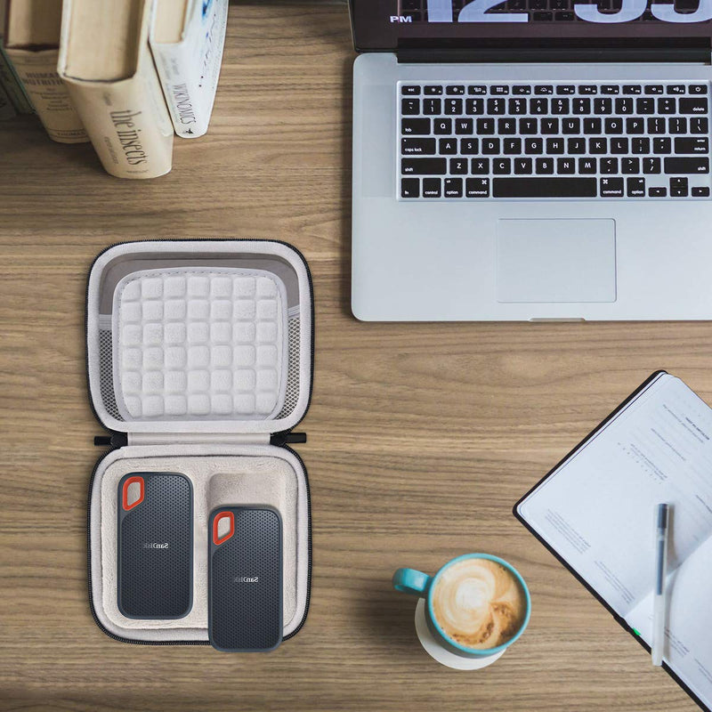 [Australia - AusPower] - Lacdo 2-in-1 Hard Drive Carrying Case for SanDisk Extreme Portable External SSD SDSSDE60-G25 / G-Drive Mobile SSD 250G 500G 1TB 2TB USB 3.1 USB-C Shockproof Protective Travel Bag, Black 