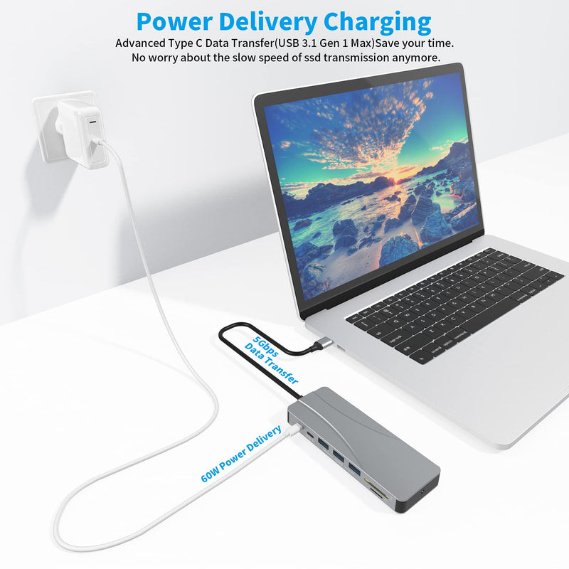 [Australia - AusPower] - USB C Hub,14 in 1 Type C Adapter Docking Station with 2 HDMI and DP, 60W Power Delivery, 1 Gbps Ethernet, USB-C and 3 USB-A Data Ports, USB3.0 SD and TF Card Slot, 3.5mm Audio (DP +HDMI Hub) 