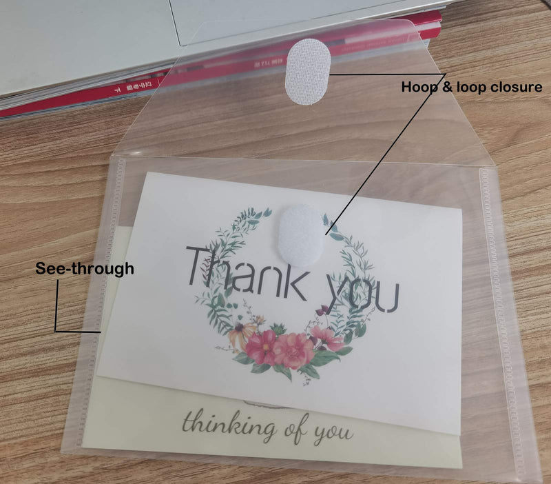 [Australia - AusPower] - YESSART 5x7 Small Plastic Envelopes Hook Loop Closure Receipt Storage Holder 40 Pack Clear-40 Pack 