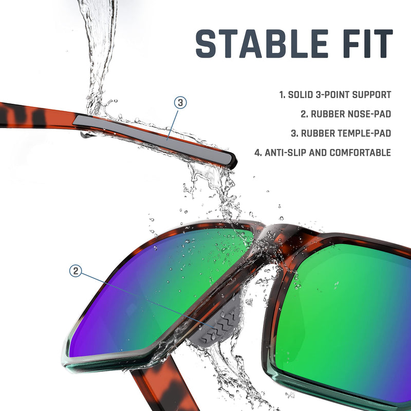 [Australia - AusPower] - TOREGE Sports Polarized Sunglasses for Men Women Glasses Cycling Running Fishing Boating Trekking Beach Glasses TR66 Amber-tortoise Light Blue Frame & Green Lens 