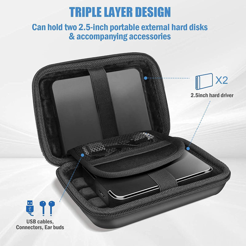 [Australia - AusPower] - ProCase Hard Drive Case 2.5 Inch Bundle with ProCase Hard Travel Tech Organizer Case Bag 