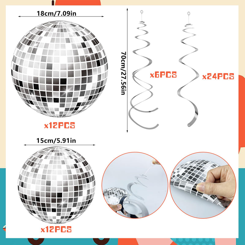 [Australia - AusPower] - 54 Pieces Disco Party Decorations Disco Ball Hanging Swirls 70s Party Hanging Swirls Ceiling Decor for Disco Fever Party 70s Hippie Birthday Party Favors Supplies 